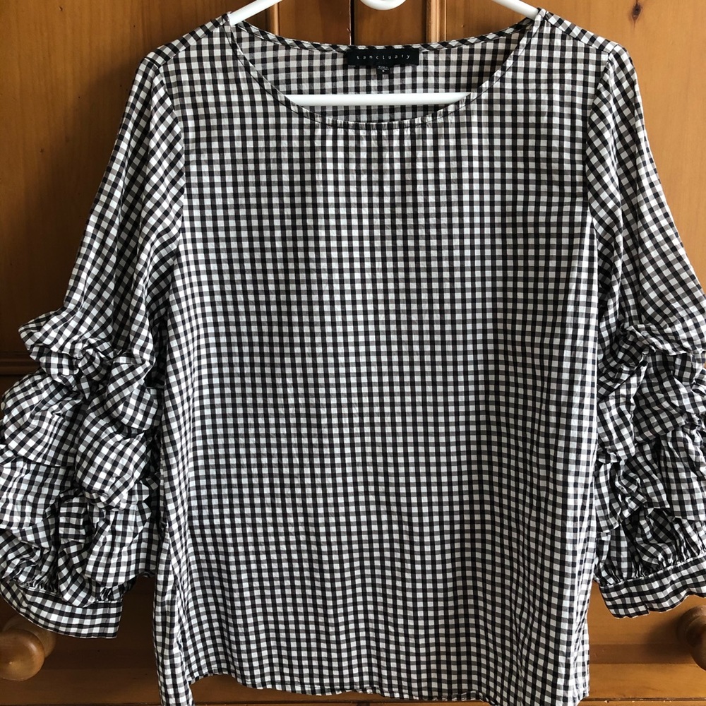 Black and White Gingham Tunic with 3/4 Sleeves